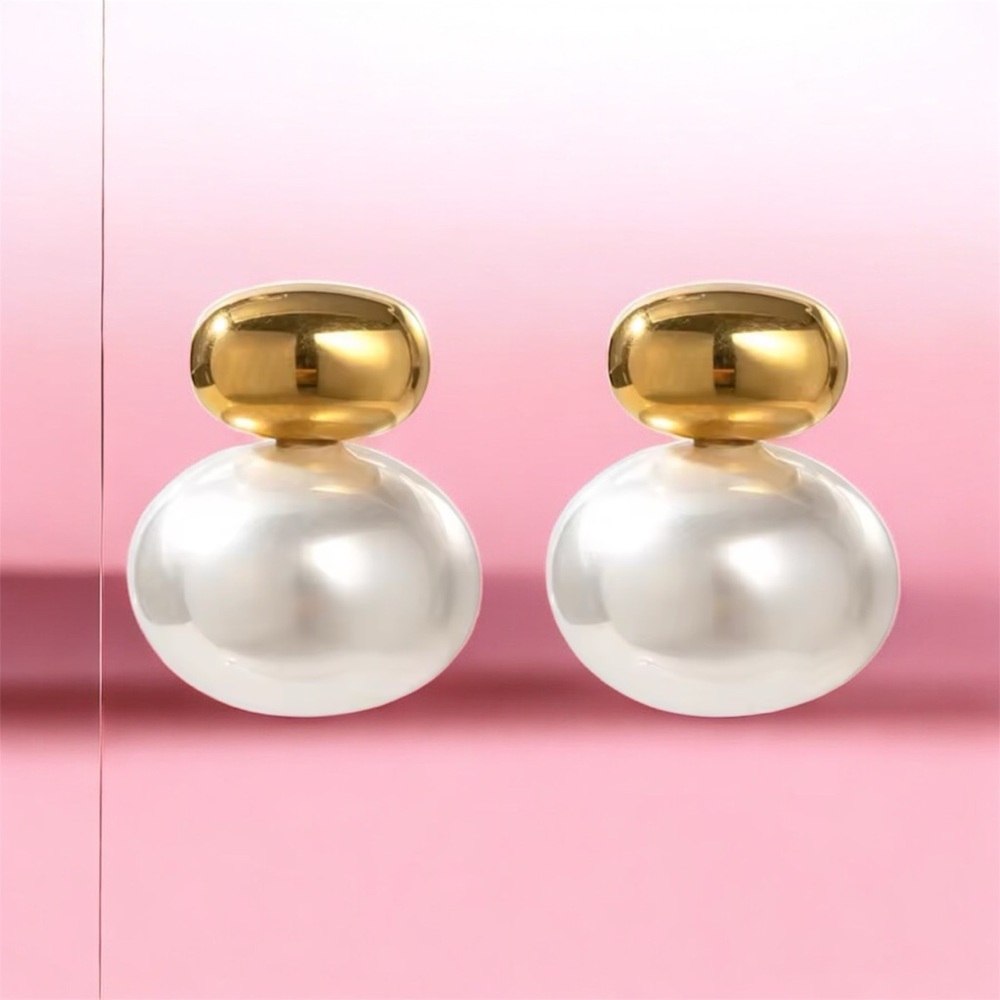 Elegant 18K Plated  Gold and Faux Pearl Earrings
